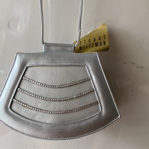 Stuart Weitzman evening bag, silver & rhinestone/crystal, shoulder strap